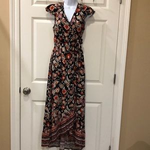 Black, Tan & Orange floral Maxi dress size Medium